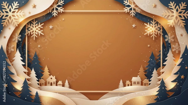 Obraz Festive banner: warm caramel gold background with snowflakes