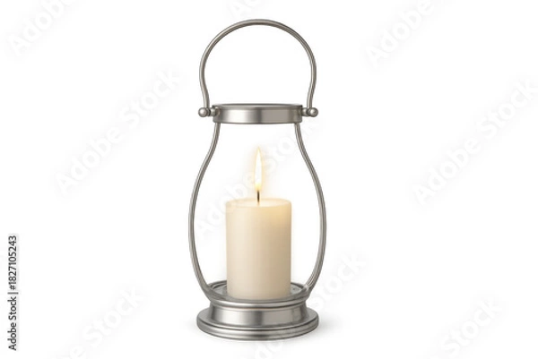 Fototapeta Burning candle in silver metal lantern