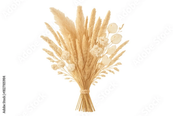 Fototapeta Boho dried flower bouquet with pampas grass and wheat