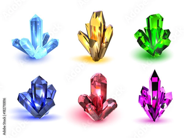 Obraz Red crystal. Realistic volumetric crystal on a white background. Vector illustration of an element of nature