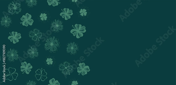 Fototapeta St. Patricks Day, clover pattern on green. Hand drawn illustrations	
