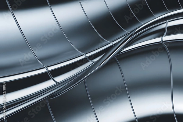 Obraz Abstract silver metallic wave pattern with grid lines