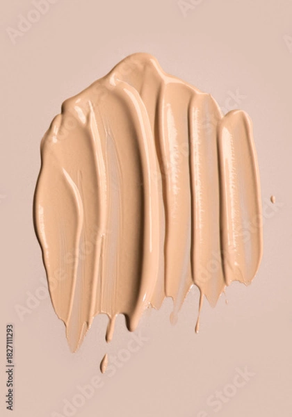 Obraz Foundation, concealer, face makeup smudge, smears. Cosmetic liquid foundation or cream beige color smudges, stroke. Contouring, Make up background. Foundation texture surface, bb, cc cream. 
