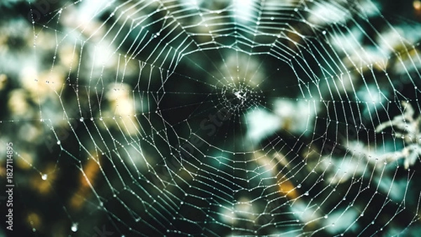 Fototapeta spider web with dew drops