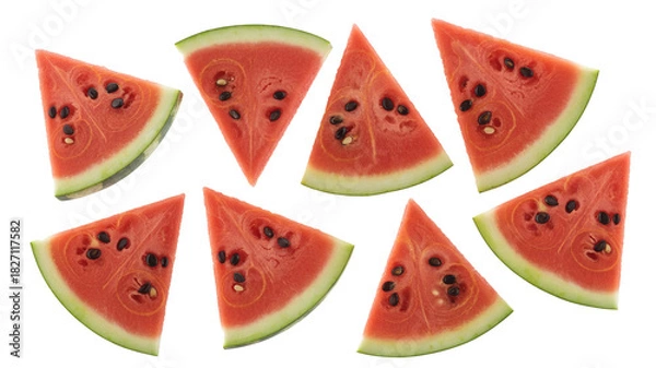 Fototapeta Juicy watermelon slices  png  isolated on transparent background, refreshing summer fruit for healthy eating and vibrant designs, perfect for menus
