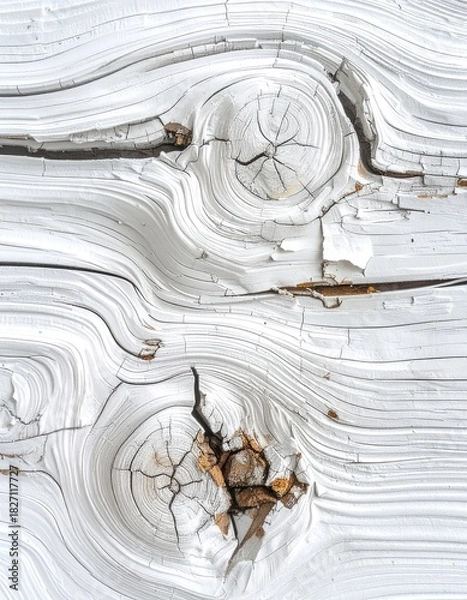 Obraz Close-up of weathered white wooden planks, showing wood grain, knots, and texture
