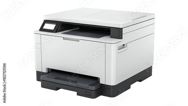 Fototapeta Reliable modern office printer  png  isolated on transparent background, ready for high volume printing and document management workflow solutions