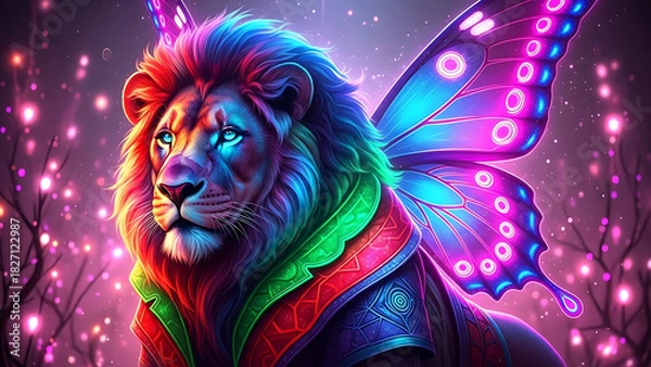 Fototapeta Enchanted Animal Kingdom of Wings of Light", "Guardian Animals of Magical Colors", "Free Soul of the Rainbow", "Neon Winged Dreams", "The Magic of Celestial Animals", generayion IA