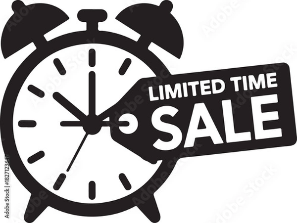 Obraz Red alarm clock with sale tag time limited time