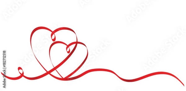 Fototapeta Calligraphy Two Red Heart Ribbon on White, Vector Stock Illustration