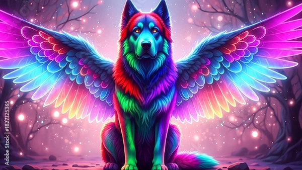 Fototapeta Enchanted Animal Kingdom of Wings of Light", "Guardian Animals of Magical Colors", "Free Soul of the Rainbow", "Neon Winged Dreams", "The Magic of Celestial Animals", generayion IA