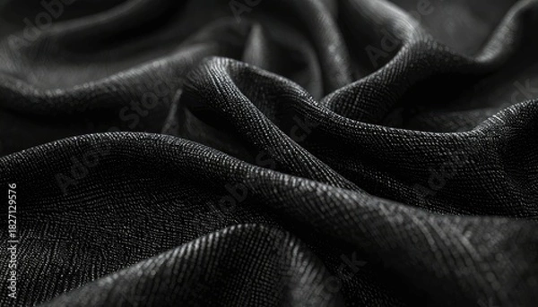 Fototapeta Close-up of textured, flowing, black fabric, revealing subtle wrinkles and elegant folds