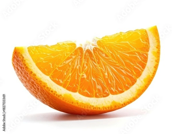 Fototapeta Fresh orange slice, close-up, on white background, with details