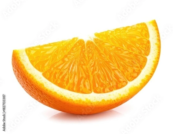 Fototapeta Juicy orange slice, vibrant, isolated on white, showing textured segments
