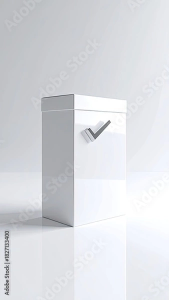 Fototapeta Pristine white box, simple design, with stylized checkmark on side