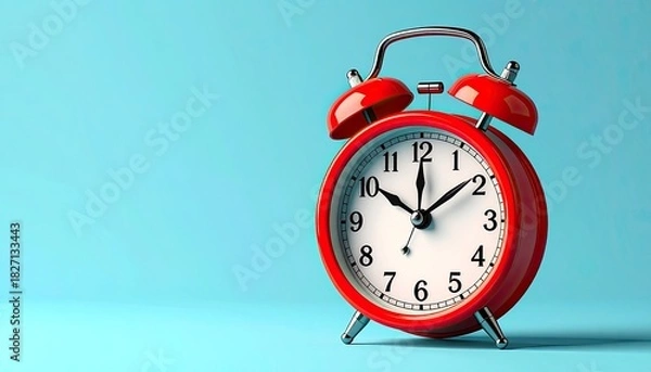 Fototapeta Red retro alarm clock showing 1000 against a blue background