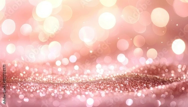 Fototapeta Sparkling rose-gold glitter with bokeh lights, dreamy and elegant
