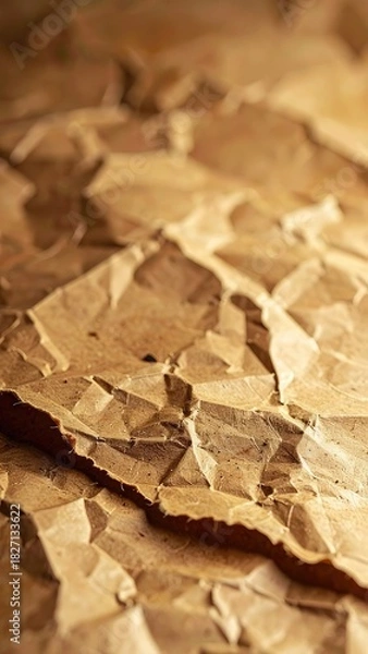 Fototapeta Close-up of crumpled brown paper, texture, and torn edges