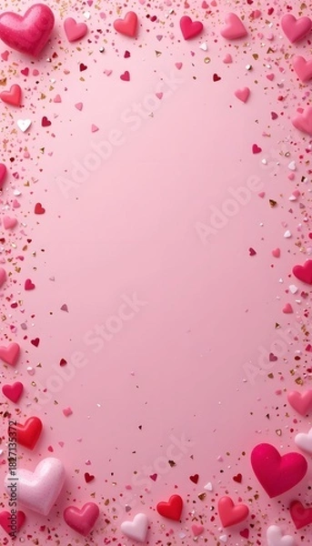 Obraz Bright Heart-Themed Border with Confetti on Light Pink Background