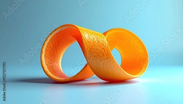 Fototapeta Orange peel infinity loop on a blue background, creative concept.