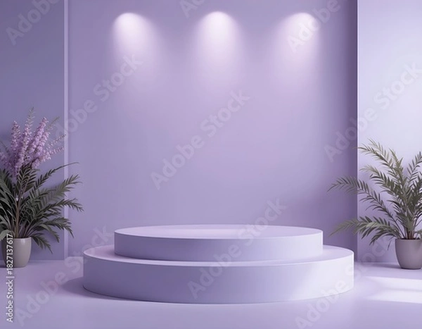 Obraz Rounded Podium in Matte Lavender Under Soft Spotlighting