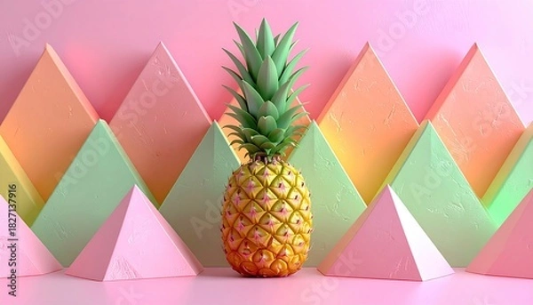 Fototapeta Vibrant Pineapple Composition with Geometric Background.