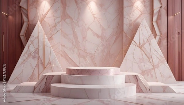 Obraz Triangular 3D Podium with Soft Rose Gold Details