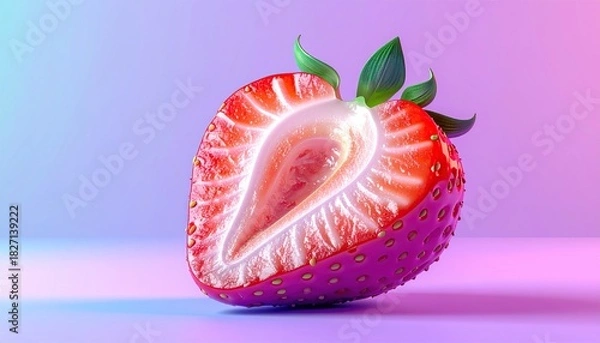 Fototapeta Vibrant cross-section of a ripe strawberry, showcasing intricate details and textures.