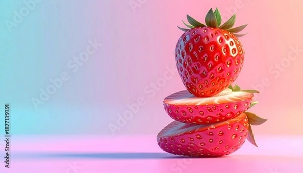 Fototapeta Fresh Strawberry Stacked on Sliced Pieces with Colorful Background.