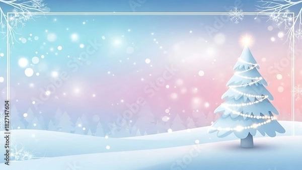 Fototapeta "Christmas Winter Blurred Vector Background with Snowy Tree and Glowing Holiday Lights"