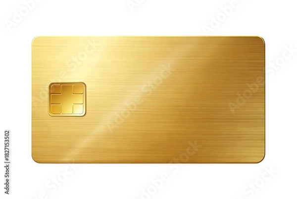 Obraz Brushed metallic gold credit card, with integrated chip and rounded corners, cutout, PNG, isolated on white or transparent background, AI