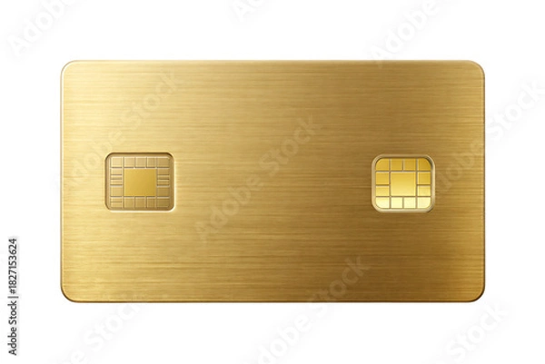 Obraz Metallic gold credit card, with two integrated circuits on a brushed surface, cutout, PNG, isolated on white or transparent background, AI