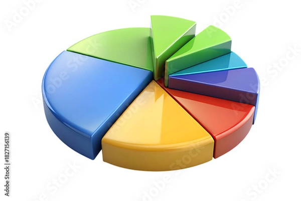 Obraz Colorful 3D Pie Chart, with multiple segments and glossy finish, cutout, PNG, isolated on white or transparent background, AI