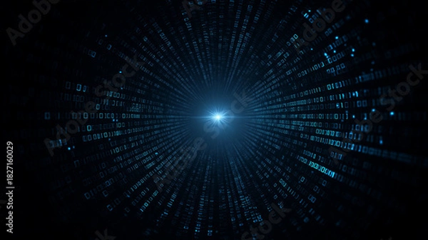 Obraz Futuristic Binary Code Tunnel with Glowing Light, Data Stream Concept