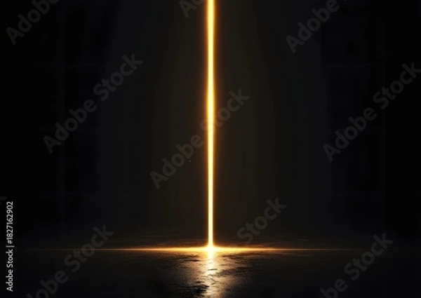 Fototapeta A glowing vertical golden streak rising sharply on a dark black backdrop.