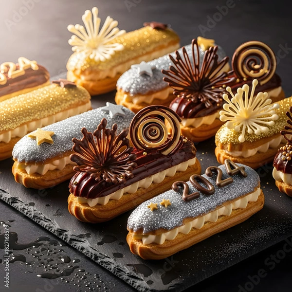 Obraz Elegant 2024 Eclairs for New Year Celebration