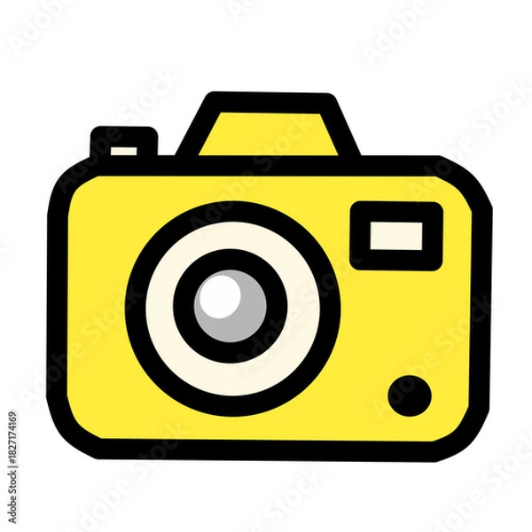 Fototapeta Yellow Digital Camera Icon – Flat Outline Vector
