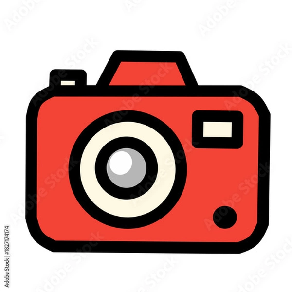 Fototapeta Red Digital Camera Icon – Flat Outline Vector