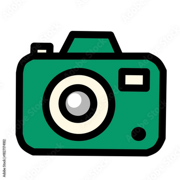 Fototapeta Green Digital Camera Icon – Flat Outline Vector