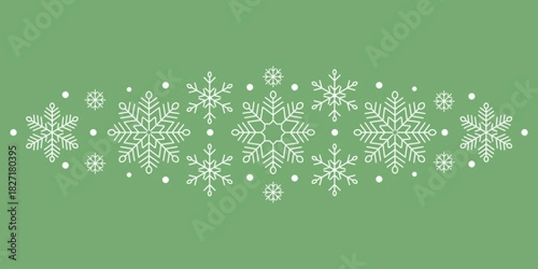 Obraz Christmas green vector background banner; White snowflakes outline seamless pattern; Winter holiday decoration header illustration