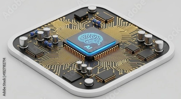 Obraz Perspective view of 3D AI-powered machine vision circuit board icon