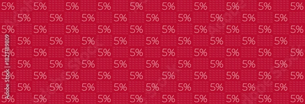 Fototapeta Repeating five percent symbol pattern on a vibrant red background, indicating discount, sale, or financial interest rate