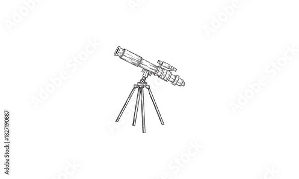 Obraz Old telescope pop art style vector illustration. sketch style vector illustration. Old engraving imitation. Old telescope hand drawn sketch imitation. Science tool
