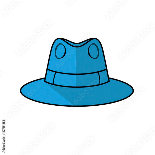 Obraz Blue Fedora Hat With Black Band And Circular Eye Details And Subtle Shadow Isolated On Black Background Flat Design