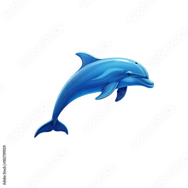 Obraz Blue Dolphin Jumping Through Water with Realistic Texture and Smooth Shimmering Skin isolated on black background with studio lighting