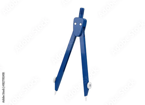 Obraz Blue Metal Compass Tool For Drawing Circles On Transparent Background With White Details On The Legs