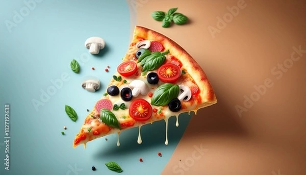 Obraz enjoying a creatively crafted low carb pizza slice with fresh toppings on a simple background