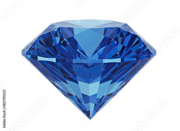 Obraz Brilliant Cut Blue Gemstone With Faceted Surfaces and Sharp Edges Isolated on a Black Background Showing Refraction and Reflection
