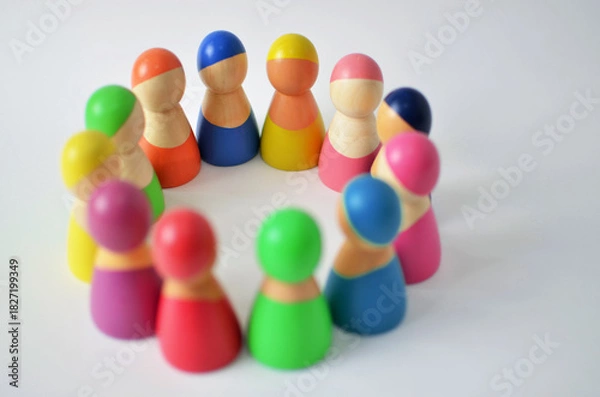 Obraz Diverse colorful wooden figures forming a circle