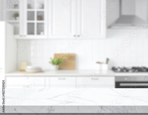 Obraz Faded soft kitchen mood behind counter foreground white